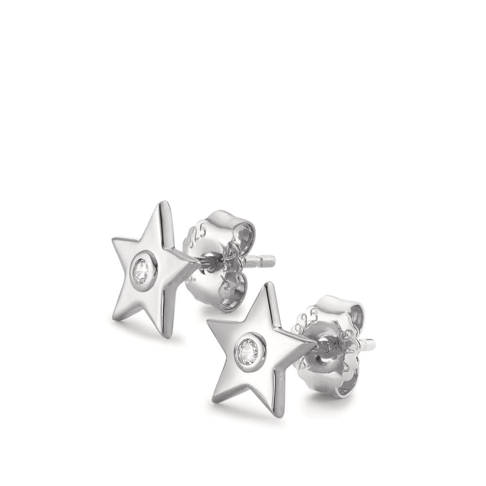 Clous d'oreilles Argent Zircone 2 Pierres Rhodié Étoile Ø8.5 mm