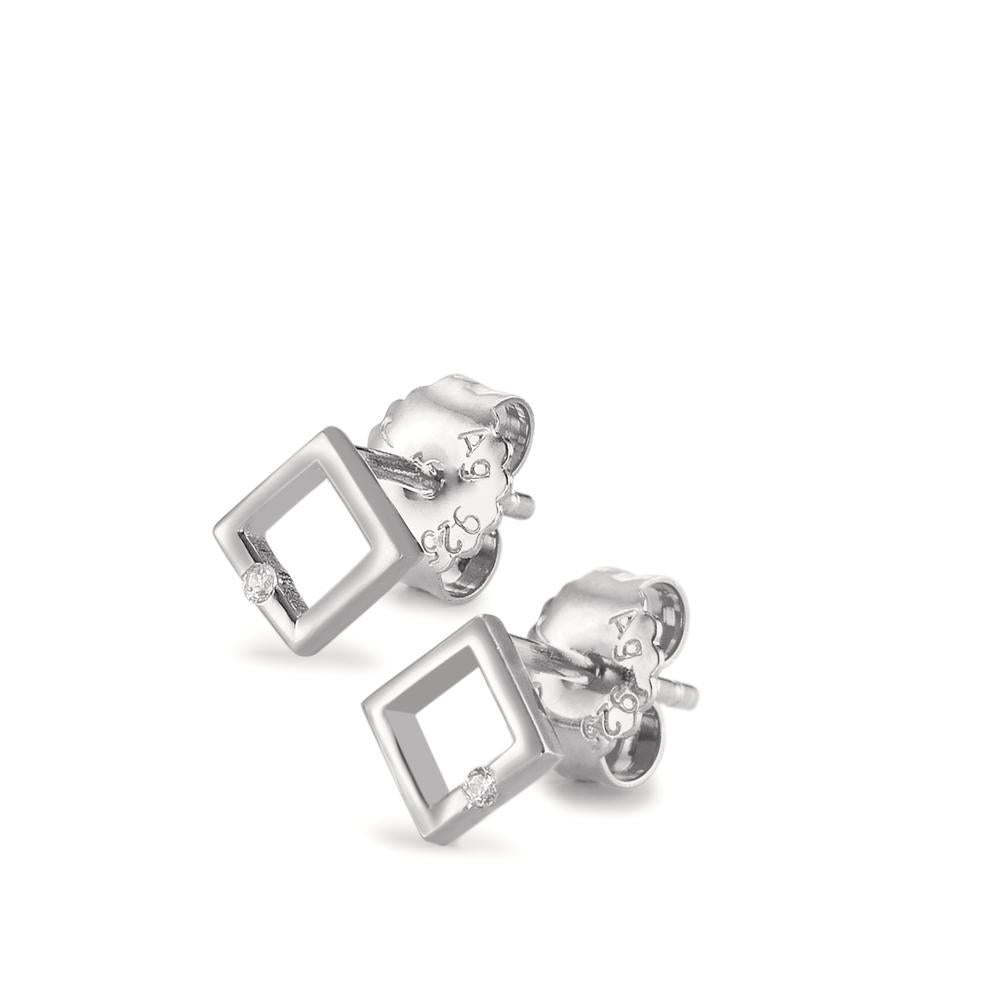 Clous d'oreilles Argent Zircone 2 Pierres Rhodié Ø5 mm