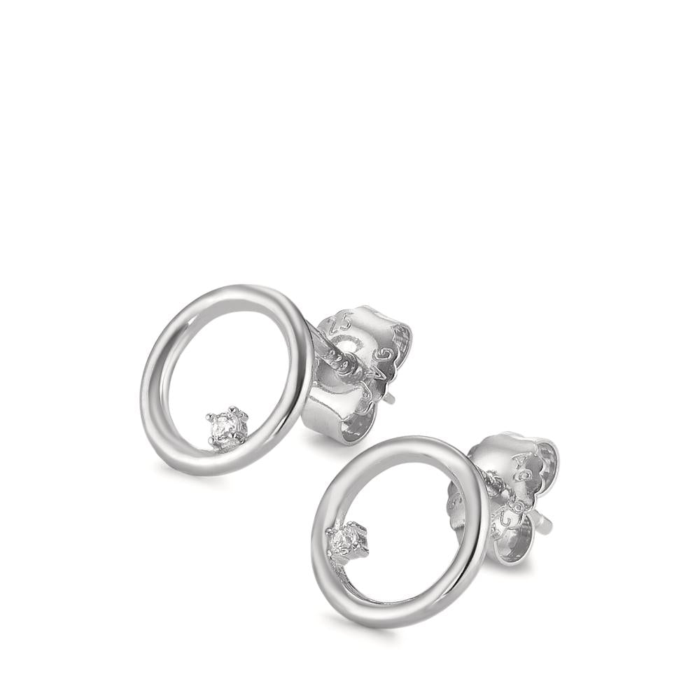 Clous d'oreilles Argent Zircone 2 Pierres Rhodié Ø9.5 mm