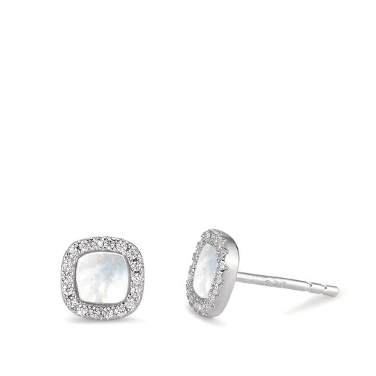 Clous d'oreilles Argent Zircone Rhodié nacre Ø7 mm