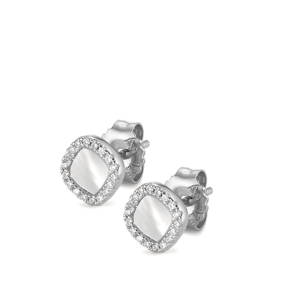 Clous d'oreilles Argent Zircone Rhodié nacre Ø7 mm