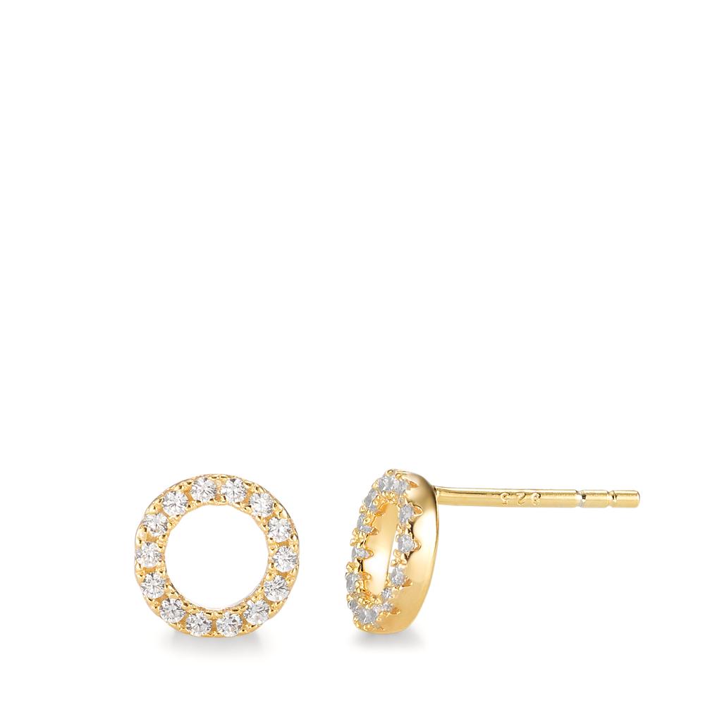 Clous d'oreilles Argent Zircone 28 Pierres jaune Plaqué or Ø8 mm