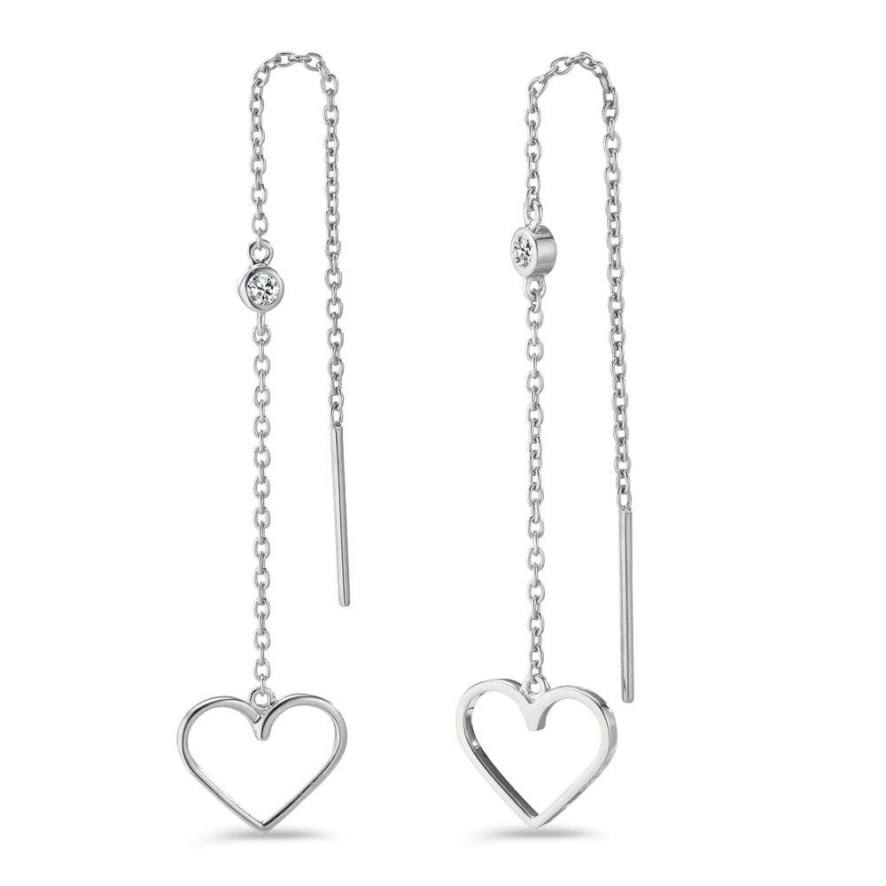 Boucles d'oreilles pendantes Argent Zircone 2 Pierres Rhodié Coeur