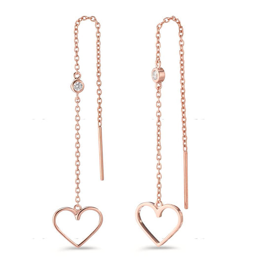 Boucles d'oreilles pendantes Argent Zircone 2 Pierres rosé Plaqué or Coeur