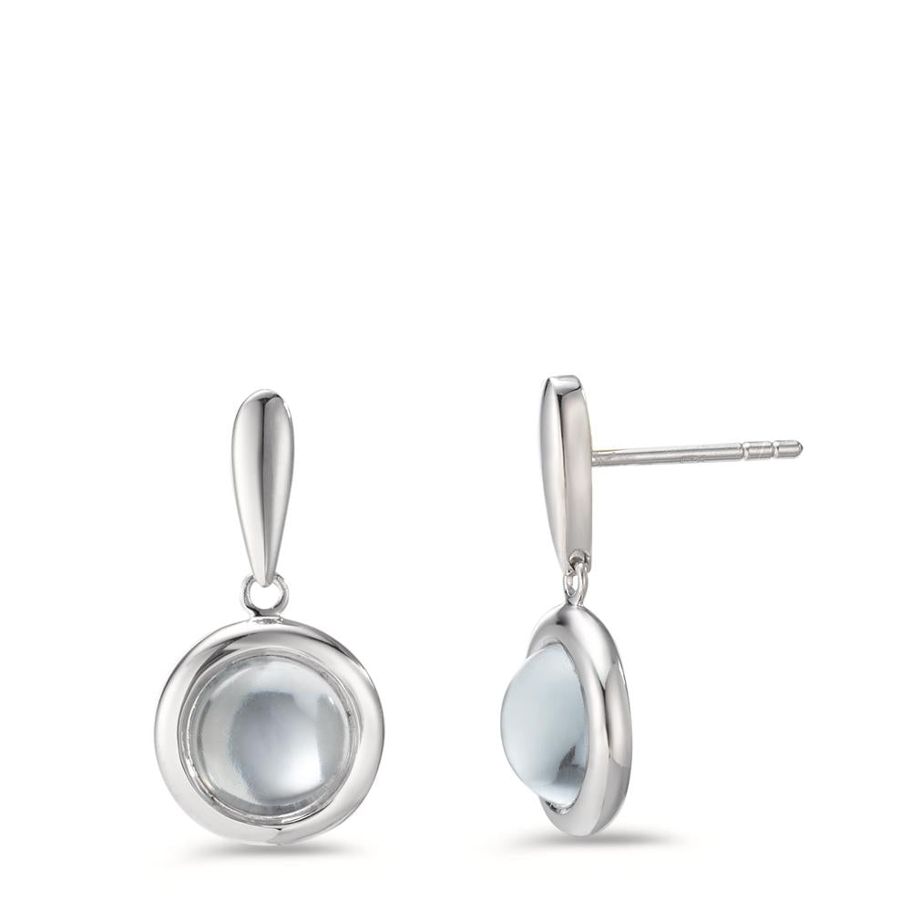 Pendant d'oreilles Argent Quartz aqua, 2 Pierres Rhodié Ø11 mm