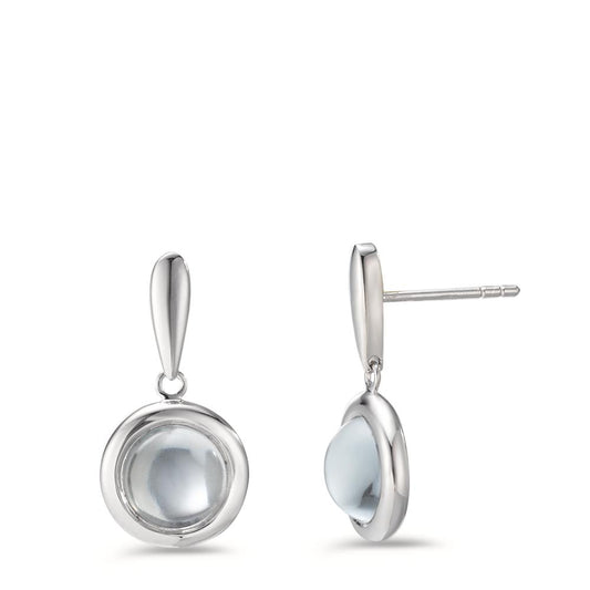 Pendant d'oreilles Argent Quartz aqua, 2 Pierres Rhodié Ø11 mm