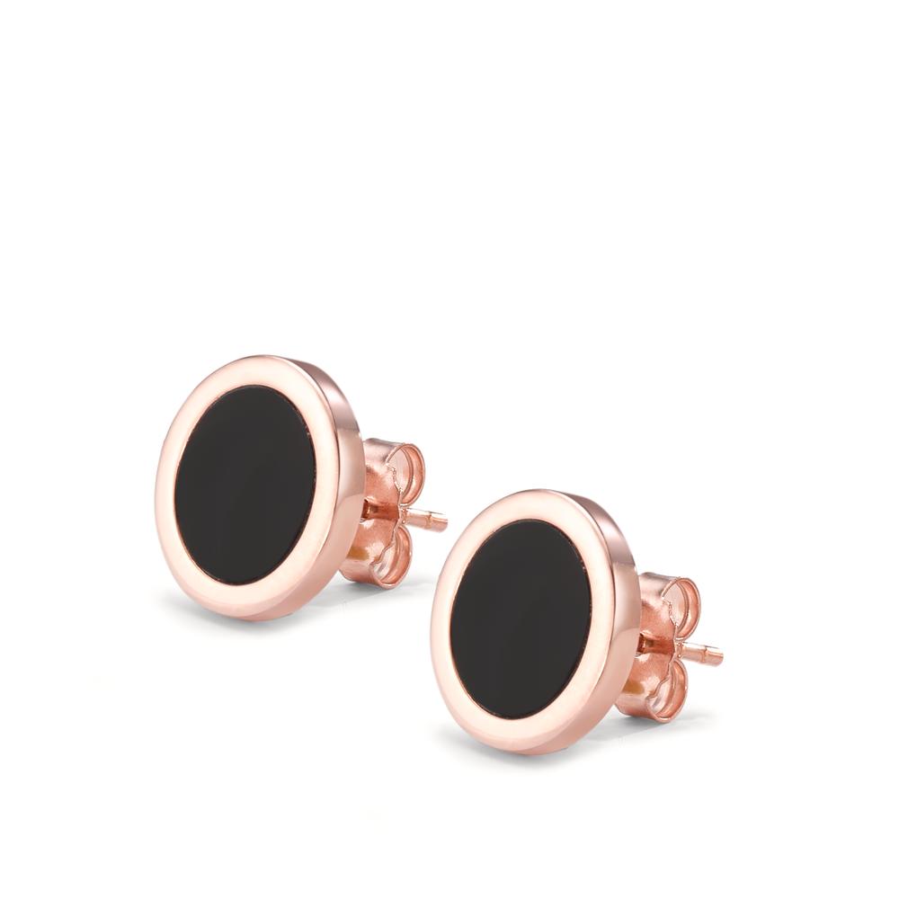 Clous d'oreilles Argent Onyx 2 Pierres rosé Plaqué or Ø12 mm