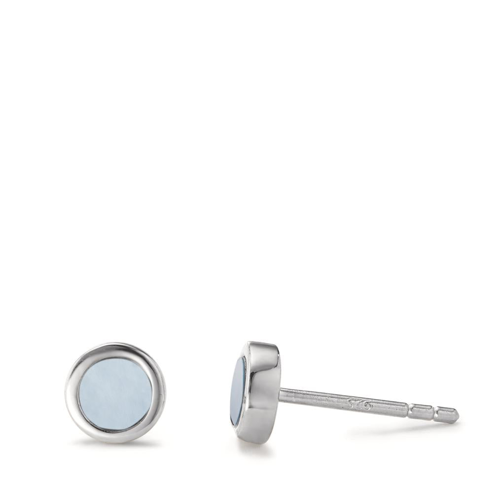 Clous d'oreilles Argent Rhodié nacre Ø6 mm