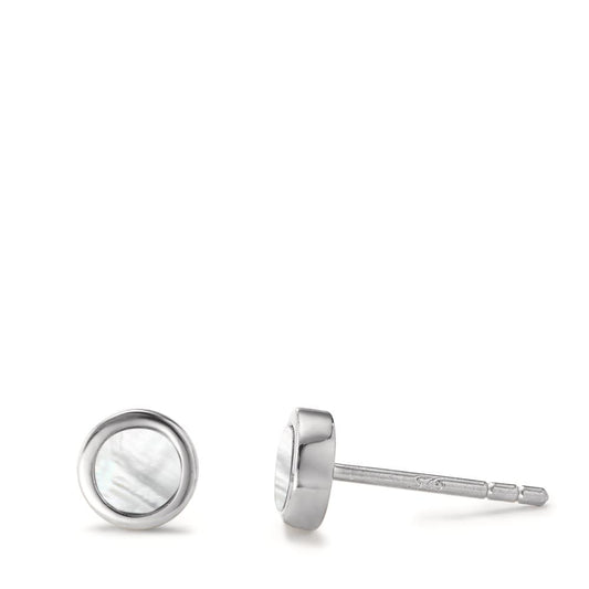 Clous d'oreilles Argent Rhodié nacre Ø6 mm