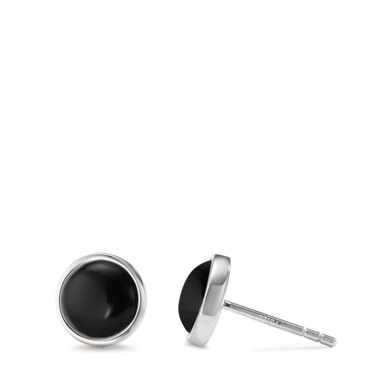 Clous d'oreilles Argent Onyx 2 Pierres Rhodié Ø8 mm