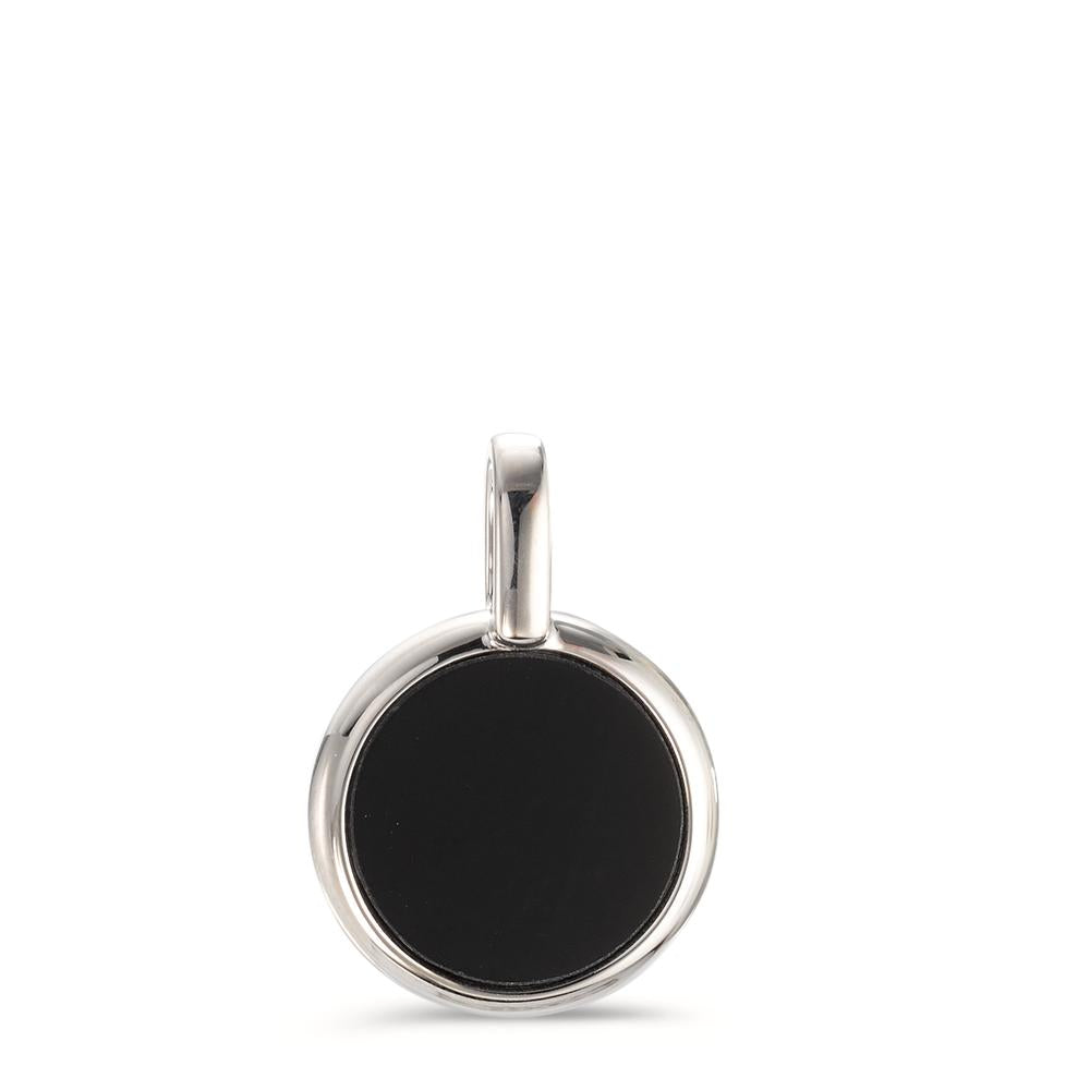 Pendentif Argent Onyx Rhodié Ø14 mm