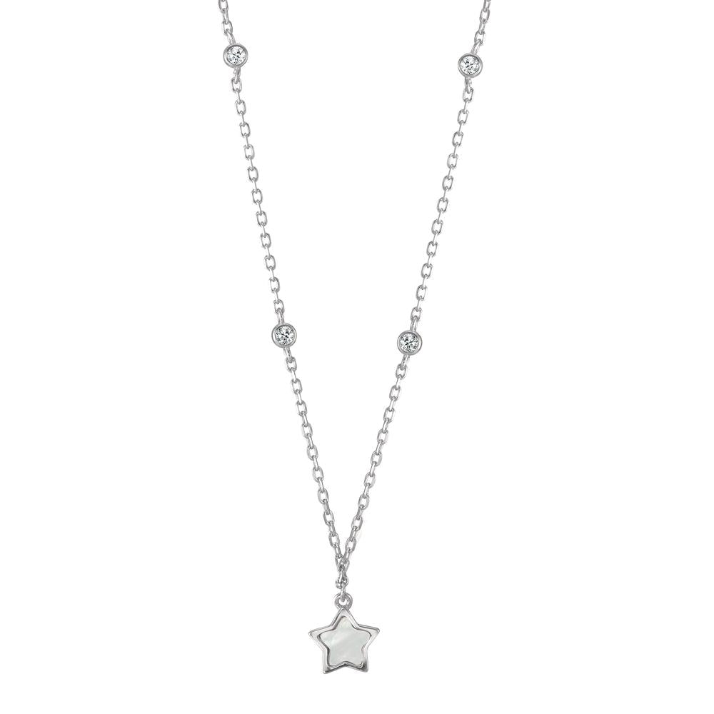 Collier Argent Zircone 4 Pierres Rhodié nacre Étoile 40-45 cm