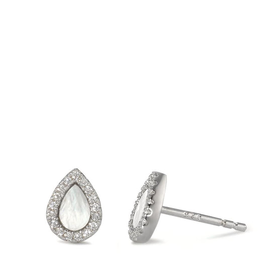 Clous d'oreilles Argent Zircone Rhodié nacre