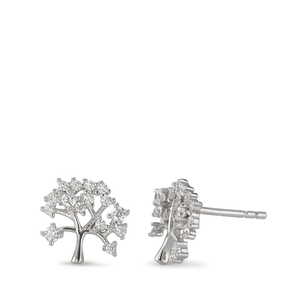 Clous d'oreilles Argent Zircone Rhodié Arbre de la vie Ø10 mm