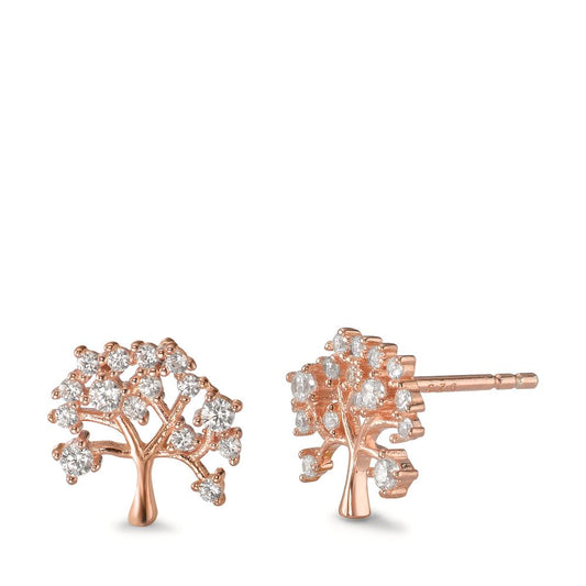 Clous d'oreilles Argent Zircone rosé Plaqué or Arbre de la vie Ø10 mm