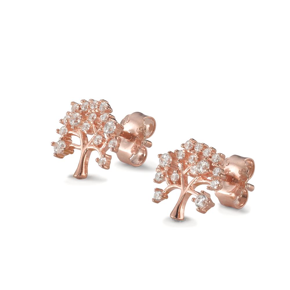 Clous d'oreilles Argent Zircone rosé Plaqué or Arbre de la vie Ø10 mm