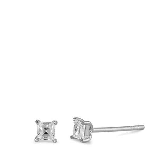 Clous d'oreilles Argent Zircone 2 Pierres Rhodié Ø4 mm