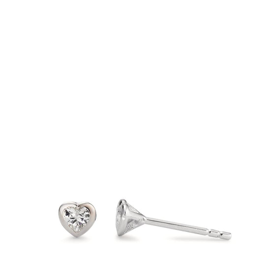 Clous d'oreilles Argent Zircone 2 Pierres Rhodié Coeur Ø4 mm