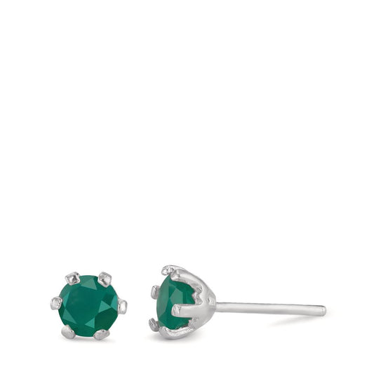 Clous d'oreilles Argent Agate vert, 2 Pierres Rhodié Ø6.5 mm