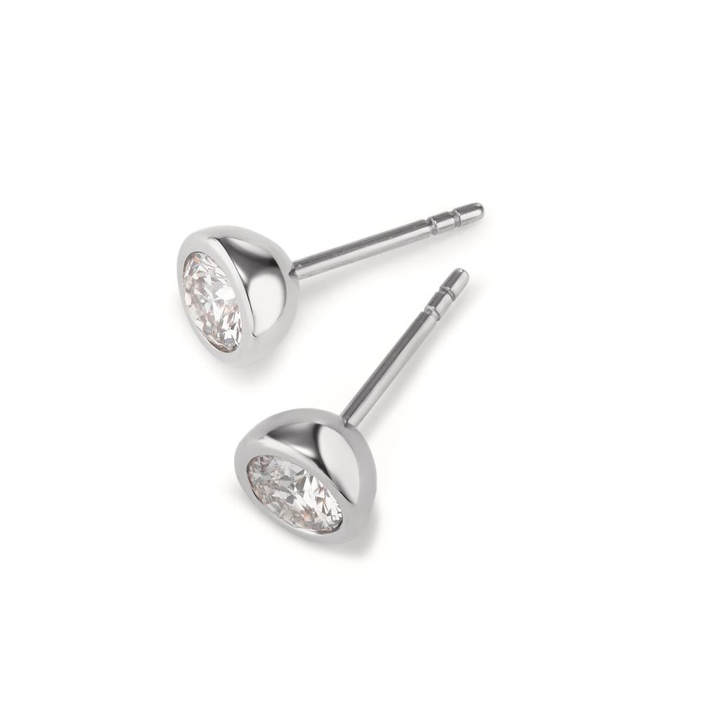 Clous d'oreilles Acier inoxydable Zircone blanc, 2 Pierres Ø7 mm