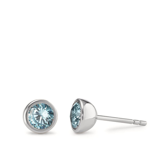 Clous d'oreilles Acier inoxydable Zircone aqua, 2 Pierres Ø7 mm