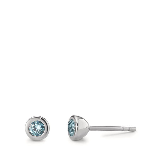 Clous d'oreilles Acier inoxydable Zircone aqua, 2 Pierres Ø5 mm