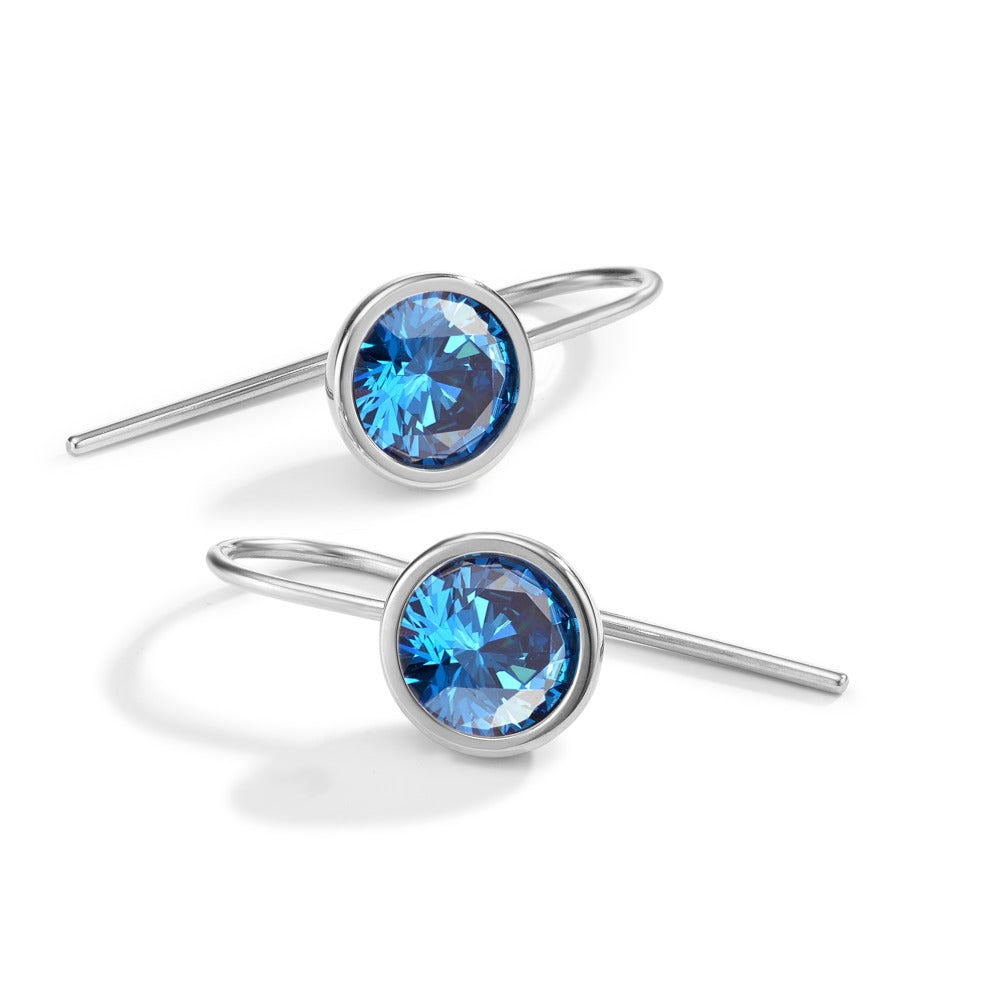 Pendant d'oreilles Acier inoxydable Zircone bleu, 2 Pierres Ø9.5 mm