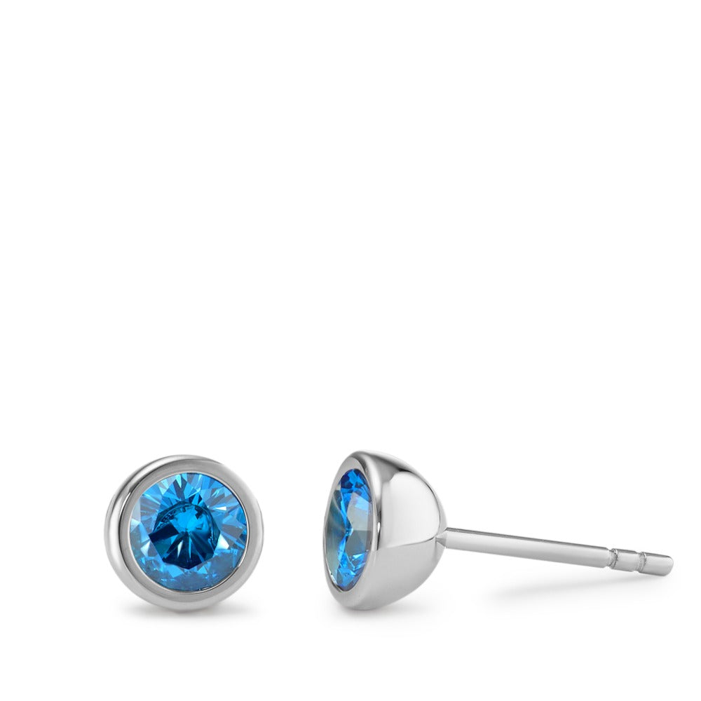 Clous d'oreilles Acier inoxydable Zircone bleu, 2 Pierres Ø7 mm