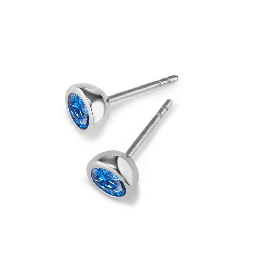 Clous d'oreilles Acier inoxydable Zircone bleu, 2 Pierres Ø7 mm