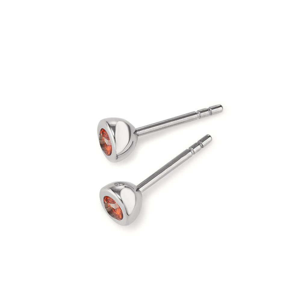 Clous d'oreilles Acier inoxydable Zircone rouge, 2 Pierres Ø5 mm