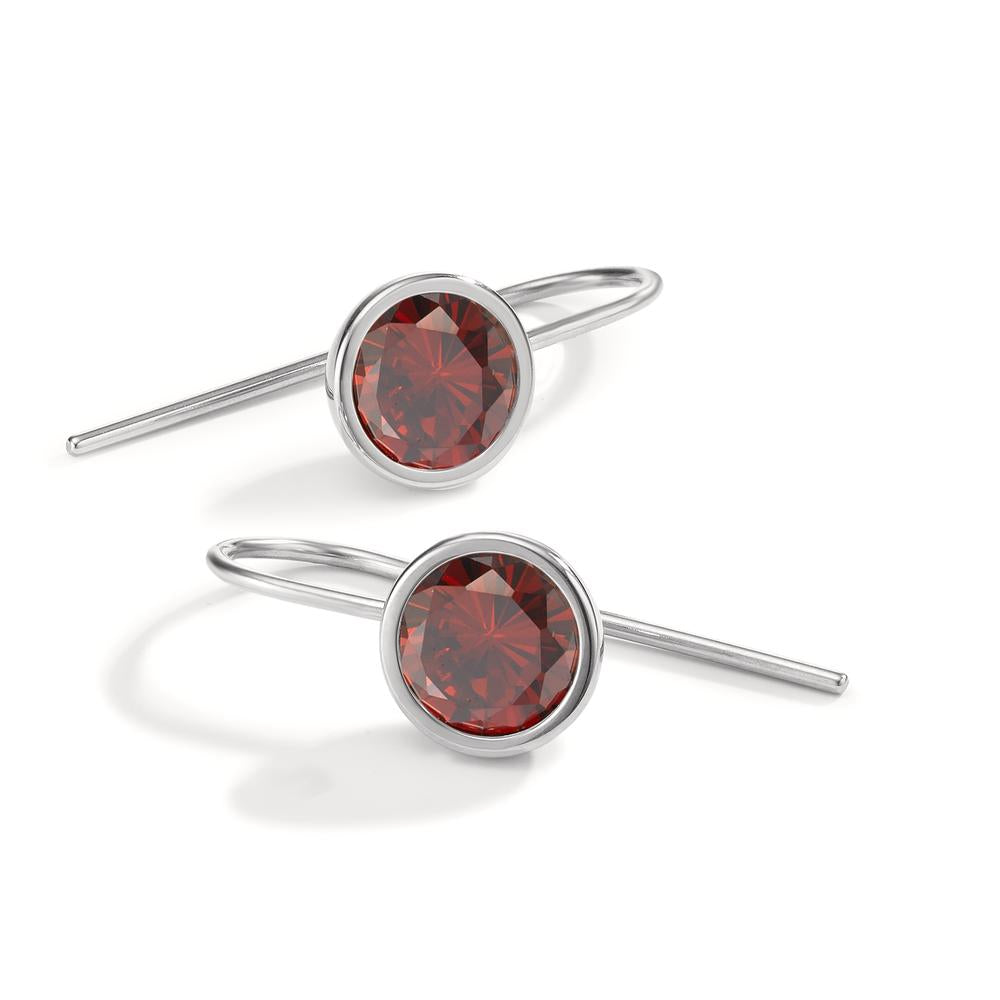 Pendant d'oreilles Acier inoxydable Zircone bordeaux, 2 Pierres Ø9.5 mm