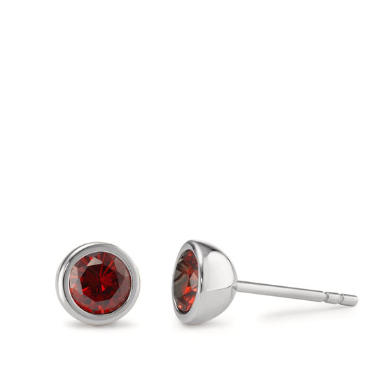 Clous d'oreilles Acier inoxydable Zircone bordeaux, 2 Pierres Ø7 mm