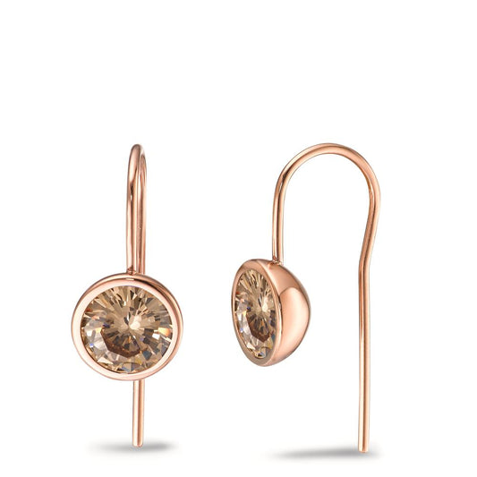 Pendant d'oreilles Acier inoxydable Zircone champagne, 2 Pierres rosé PVD Ø9.5 mm