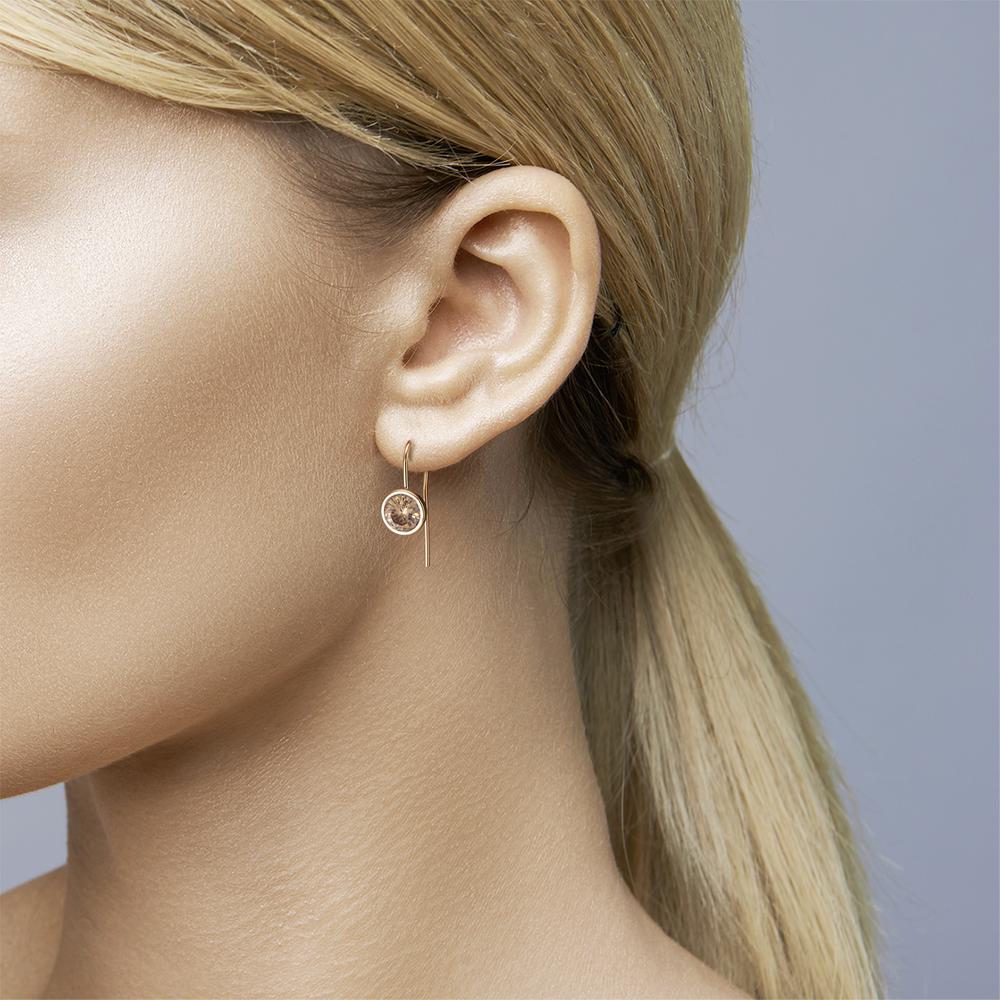 Pendant d'oreilles Acier inoxydable Zircone champagne, 2 Pierres rosé PVD Ø9.5 mm