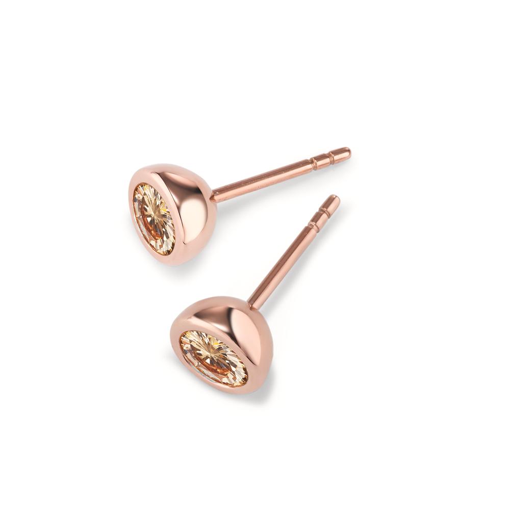 Clous d'oreilles Acier inoxydable Zircone champagne, 2 Pierres rosé PVD Ø7 mm