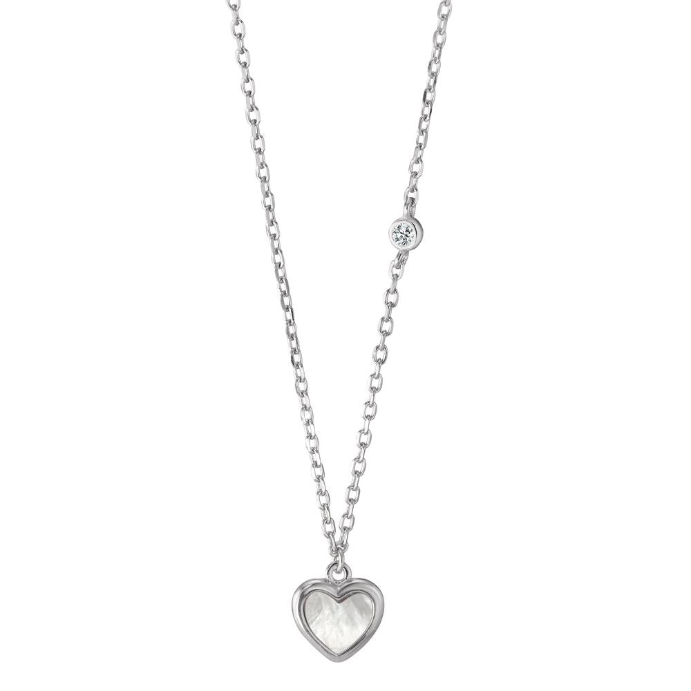 Collier Argent Zircone Rhodié nacre Coeur 40-45 cm