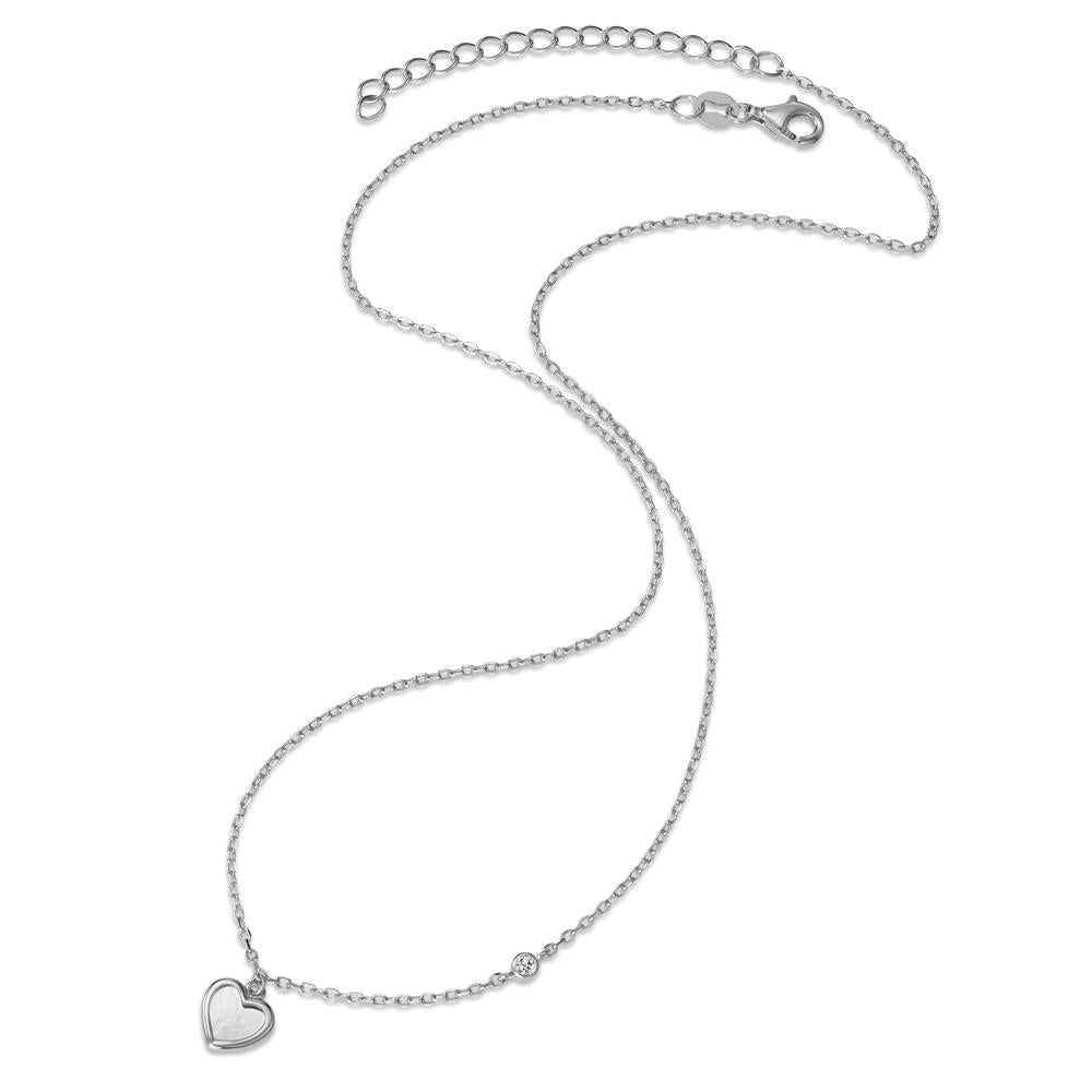 Collier Argent Zircone Rhodié nacre Coeur 40-45 cm