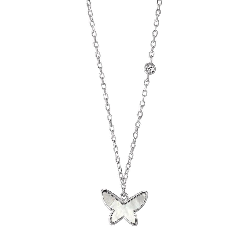 Collier Argent Zircone Rhodié nacre Papillon 40-45 cm