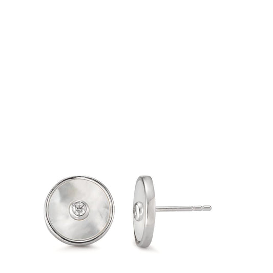 Clous d'oreilles Argent Zircone 2 Pierres Rhodié nacre Ø11.5 mm