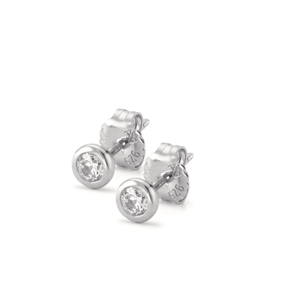 Clous d'oreilles Argent Zircone 2 Pierres Rhodié Ø5 mm