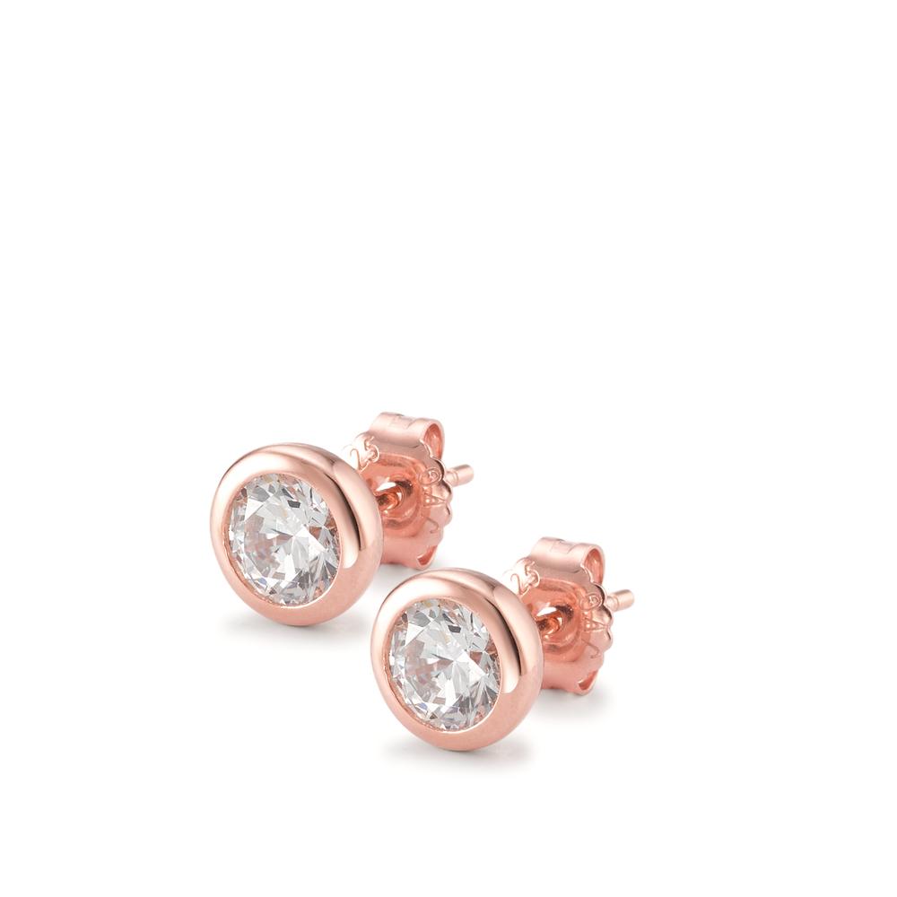 Clous d'oreilles Argent Zircone 2 Pierres rosé Plaqué or Ø8 mm