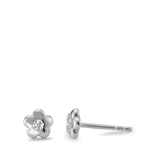 Clous d'oreilles Argent Zircone 2 Pierres Rhodié Fleur Ø5.5 mm