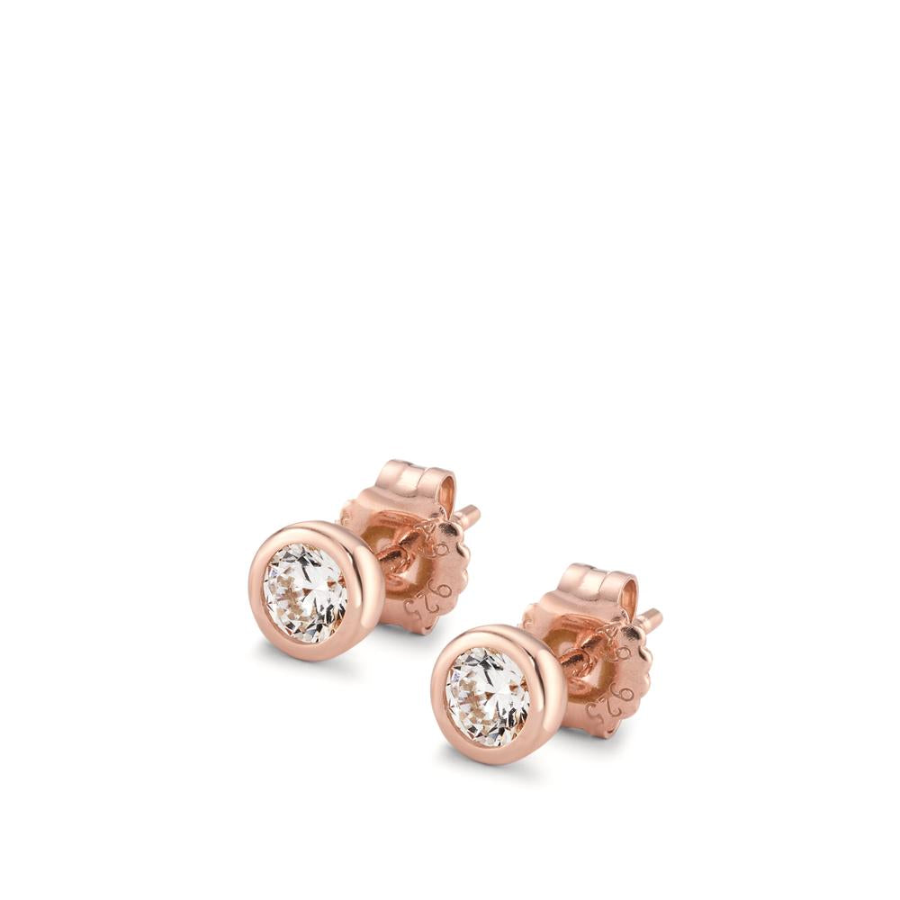 Clous d'oreilles Argent Zircone 2 Pierres rosé Plaqué or Ø5.5 mm