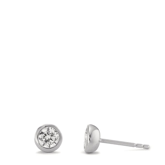 Clous d'oreilles Argent Zircone 2 Pierres Rhodié Ø6 mm