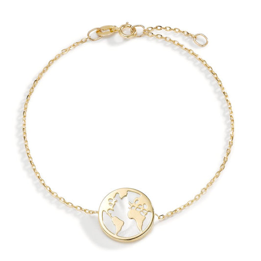 Bracelet Or jaune 14K nacre Globe 16-18 cm