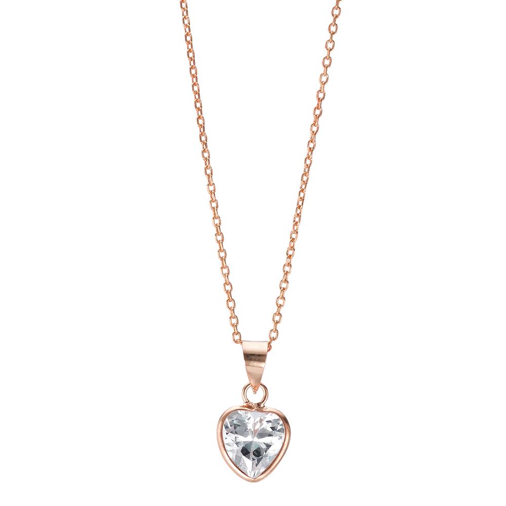 Chaînette avec pendentif Argent Zircone rosé Plaqué or Coeur 38-40 cm Ø8 mm