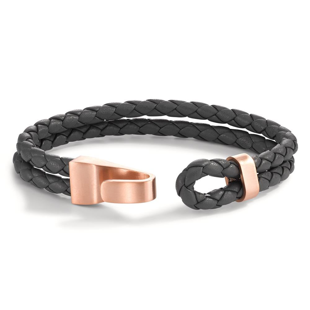 Bracelet Cuir, Acier inoxydable rosé PVD 23 cm