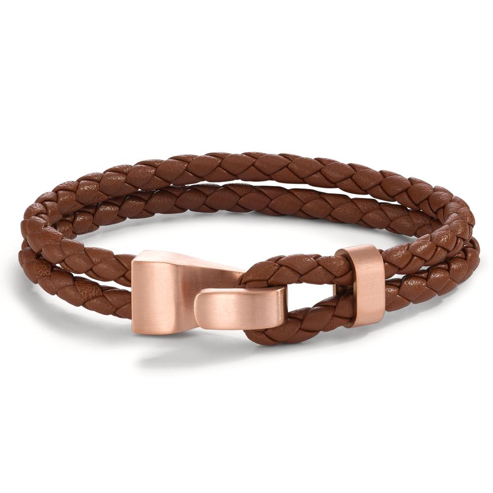 Bracelet Cuir, Acier inoxydable rosé PVD 21 cm