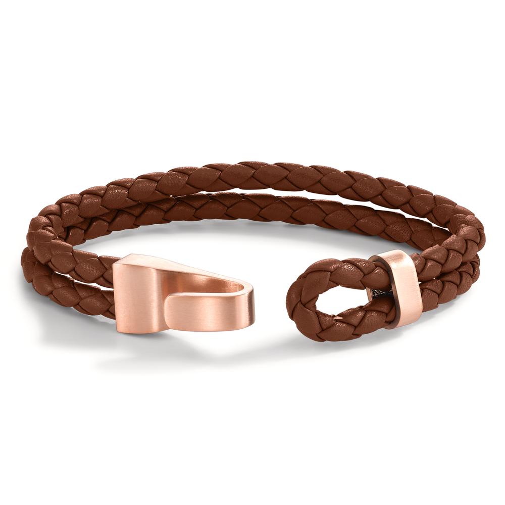 Bracelet Cuir, Acier inoxydable rosé PVD 21 cm