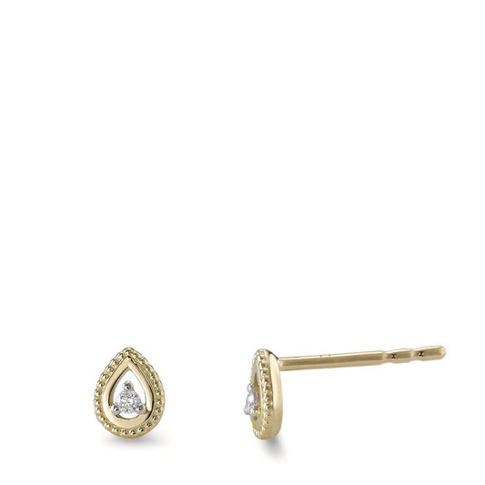 Clous d'oreilles Or jaune 9K Diamant 0.02 ct, 2 Pierres, brillant, p1 Ø4.5 mm